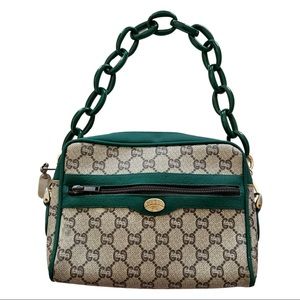 Vintage Gucci Plus shoulder Bag - Painted Green Trim and Classic Gucci Tan